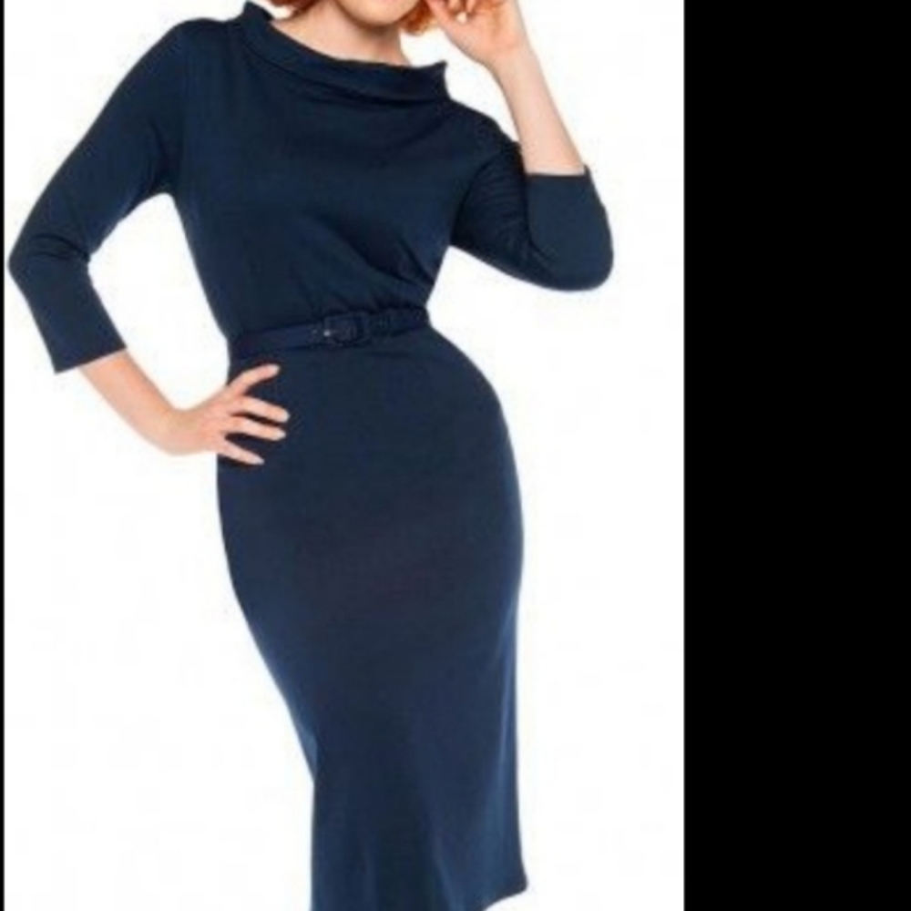 Classic Navy Sheath Dress with Belt - Women